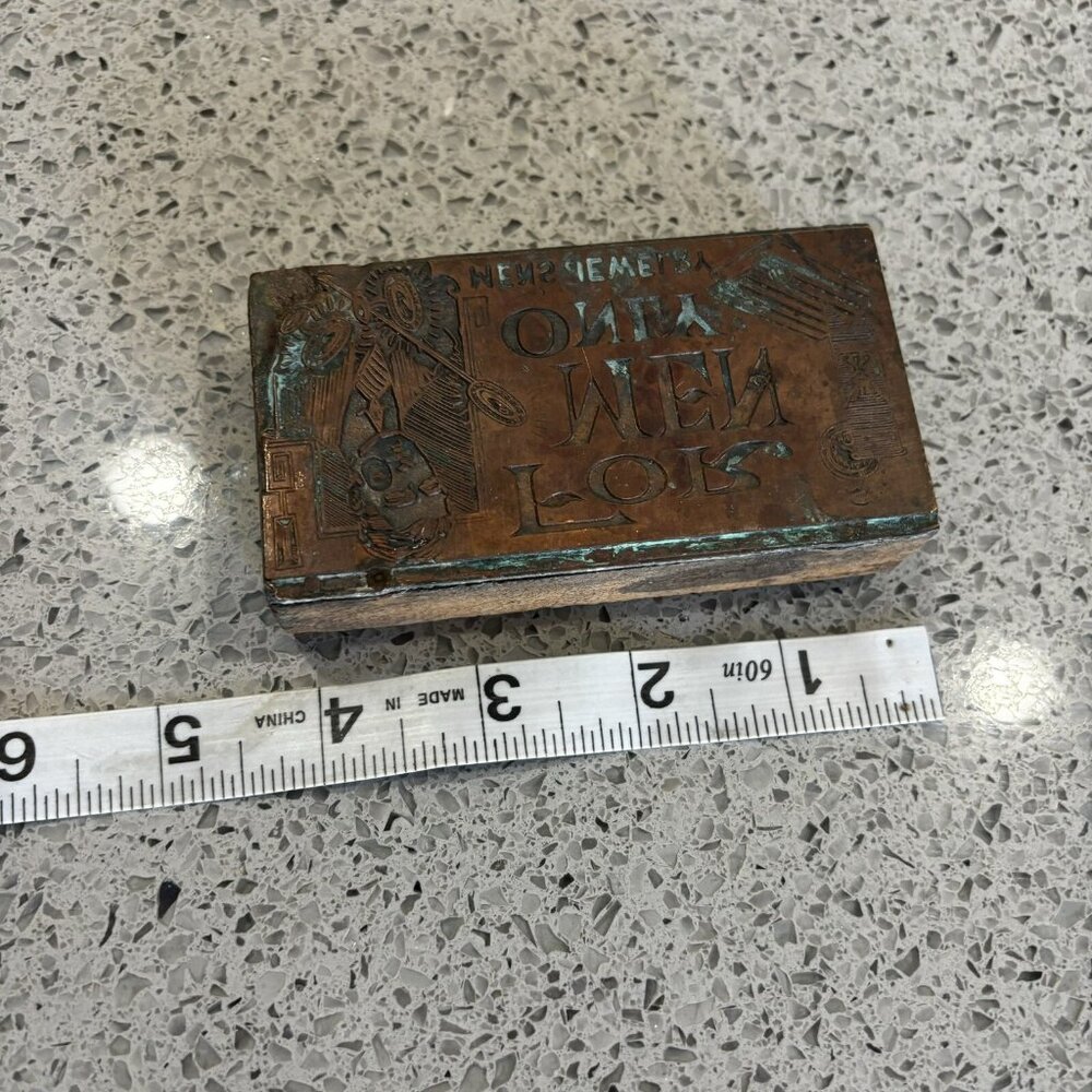 Vintage Antique Copper Wood Letterpress Printing Block “Men’s Jewelry” Crafting - Picture 4 of 8